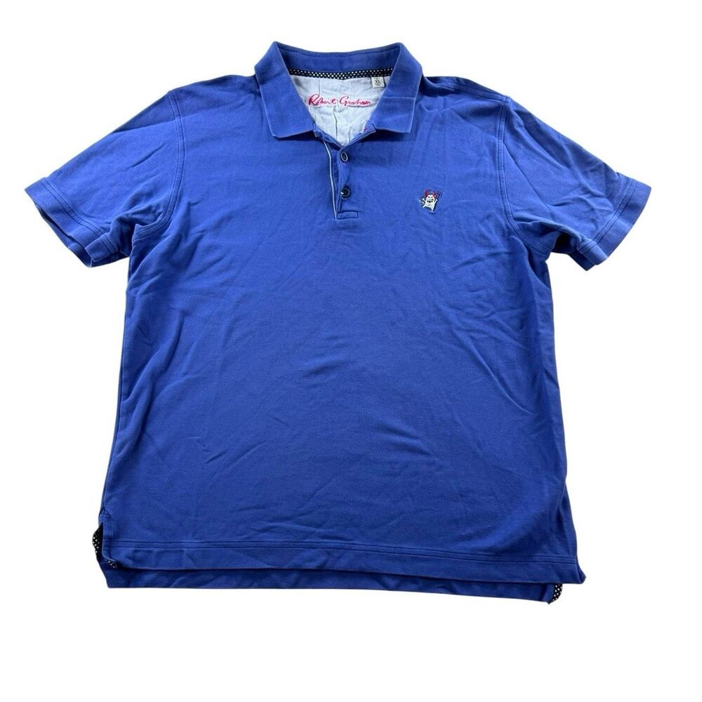 Robert Graham Devil Polo Shirt Mens XL Blue Pique Cotton Embroidered Golf